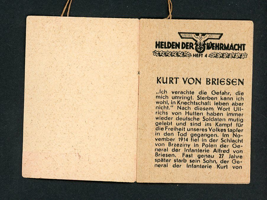 FACEBOOK AUCTION - German WW2 Army General Kurt von Briesen Knights Cross Mini Booklet From WHW Tag Der Wehrmacht 1942/43