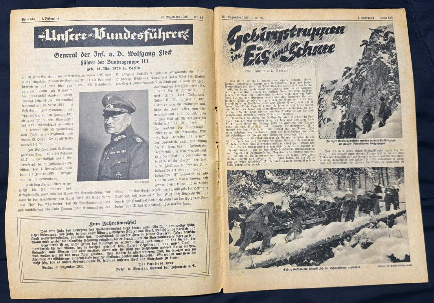 FACEBOOK AUCTION - Rare German Soldatenbund NS Reichskriegerbund Veteran&#39;s Magazine Christmas 1936 NSRKB - Gebirgsjager, Torpedo Boats, Veterans List Who Passed Away, Great Ads, Army General