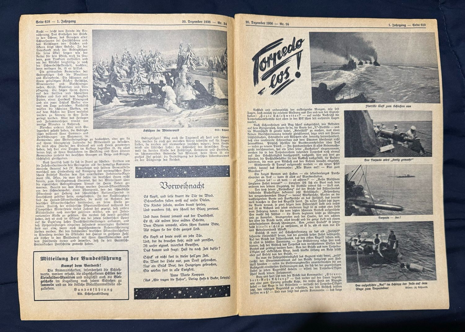 FACEBOOK AUCTION - Rare German Soldatenbund NS Reichskriegerbund Veteran&#39;s Magazine Christmas 1936 NSRKB - Gebirgsjager, Torpedo Boats, Veterans List Who Passed Away, Great Ads, Army General