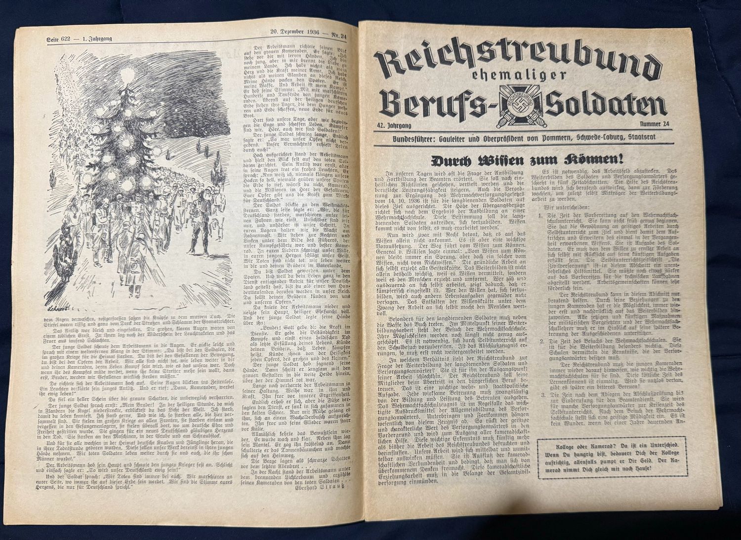 FACEBOOK AUCTION - Rare German Soldatenbund NS Reichskriegerbund Veteran&#39;s Magazine Christmas 1936 NSRKB - Gebirgsjager, Torpedo Boats, Veterans List Who Passed Away, Great Ads, Army General