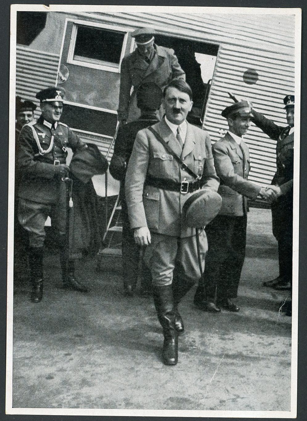 FACEBOOK AUCTION - German 3rd Reich Photo - Adolf H!tler Confidently Exits His Plane w/ Dr Josef Goebbels Behind Him