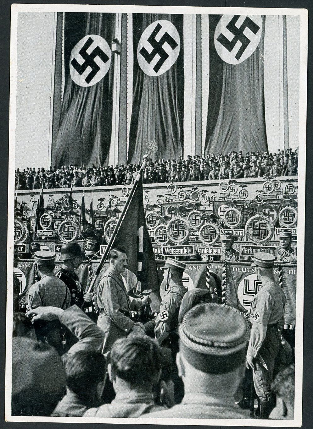 FACEBOOK AUCTION - German 3rd Reich Photo - Adolf H!tler Blood Flag Ceremony Nurnberg 1934 MANY Swaz Standarten Banners and 3 Massive Swaz Flags!