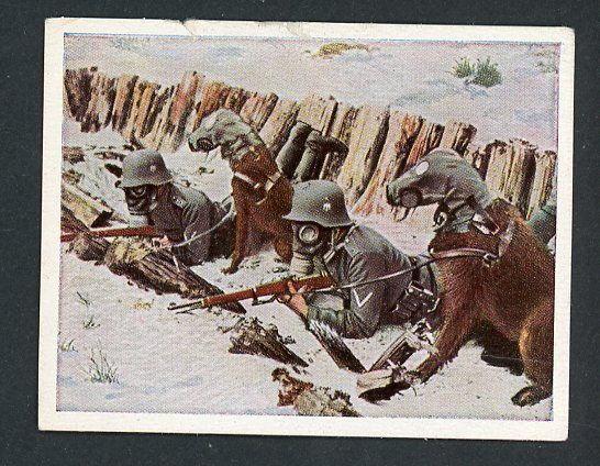 FACEBOOK AUCTION - German 3rd Reich Cigarette Card, Wehrmacht Troops + German Shepherd Dogs ALL Wearing Gasmasks!