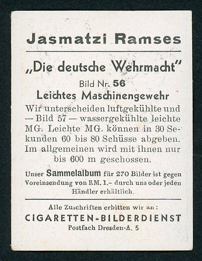 FACEBOOK AUCTION - German 3rd Reich Cigarette Card, Wehrmacht Troops In Action w/ Machine Gun