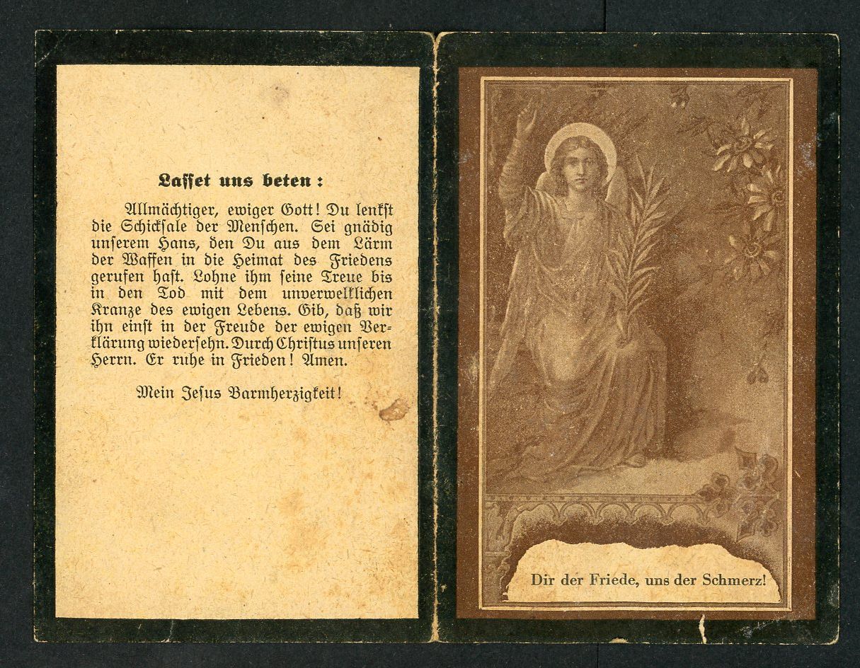 FACEBOOK AUCTION - German WW2 Death Card, NCO Hans Hummel Fahnenjunker, Died February 27th, 1945 Slovakia, Holder Of The Black Wound Badge