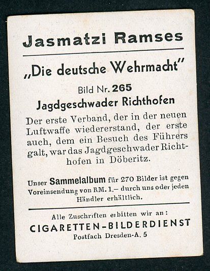 FACEBOOK AUCTION - German 3rd Reich Cigarette Card, Adolf H!tler Reviews Luftwaffe Jagdgeschwader Richthofen Soldiers