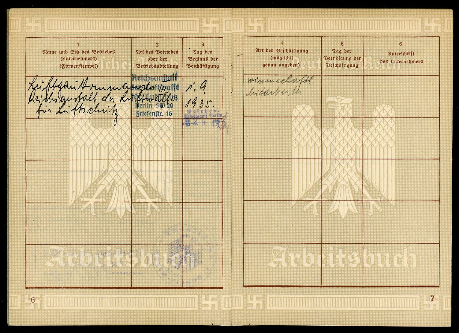 FACEBOOK AUCTION - German Third Reich Arbeitsbuch For A Doctor Who Worked For Reich Air Force Institute for Air Defense