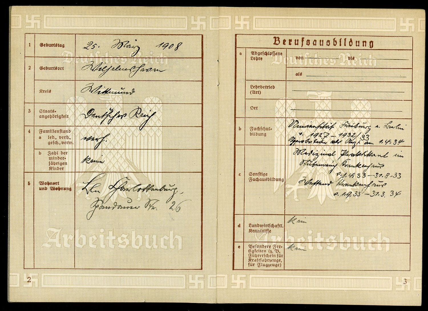 FACEBOOK AUCTION - German Third Reich Arbeitsbuch For A Doctor Who Worked For Reich Air Force Institute for Air Defense