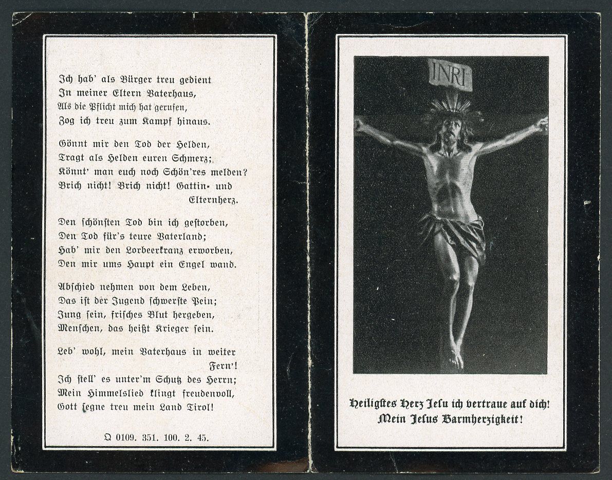 FACEBOOK AUCTION - German WW2 Death Card Feldwebel Friedrich Fankhauser, Pionier Regiment, KIA November 12th, 1944