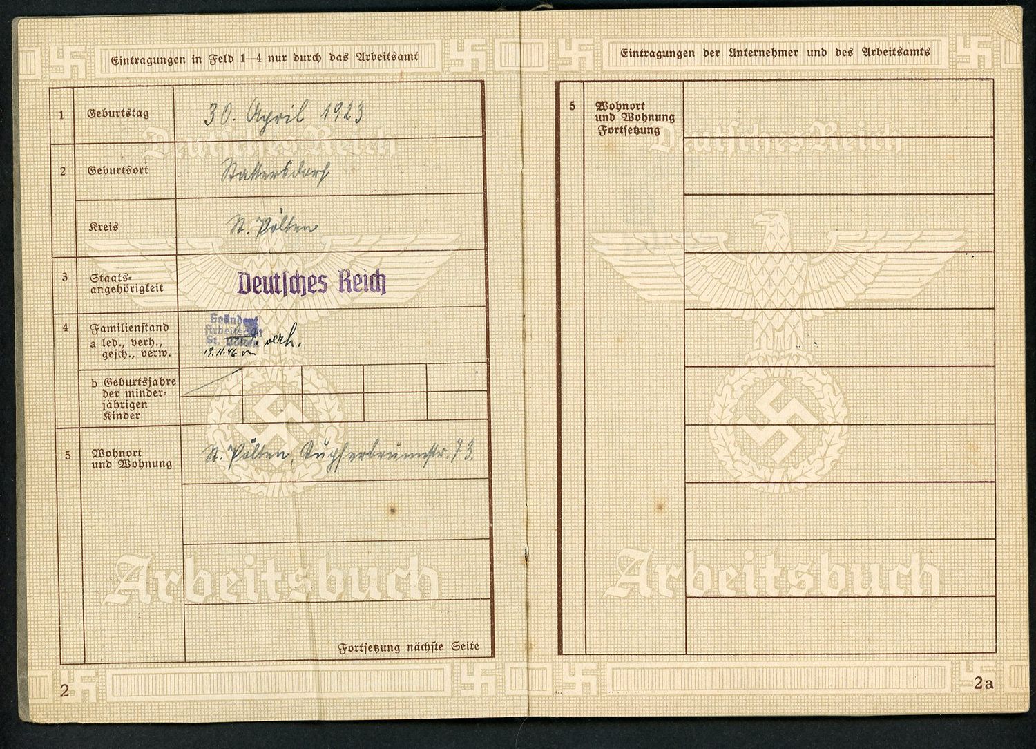 Z FACEBOOK AUCTION - German WW2 Arbeitsbuch, Maria Freitag, RAD Service, Worked In Toys, Entries through 1947