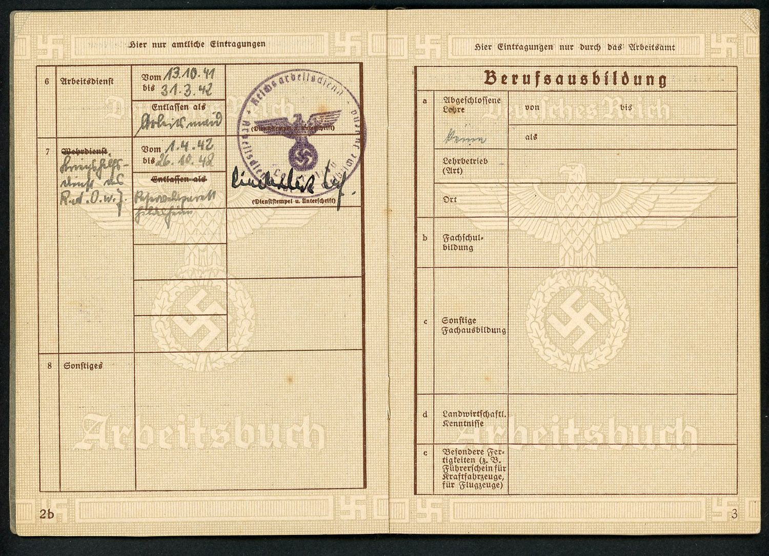 Z FACEBOOK AUCTION - German WW2 Arbeitsbuch, Maria Freitag, RAD Service, Worked In Toys, Entries through 1947