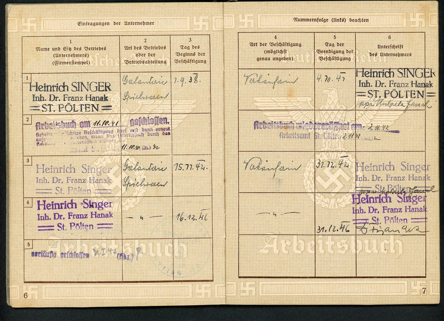 Z FACEBOOK AUCTION - German WW2 Arbeitsbuch, Maria Freitag, RAD Service, Worked In Toys, Entries through 1947