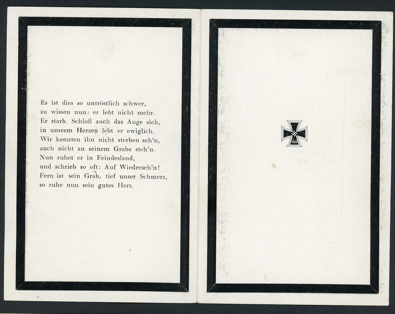 FACEBOOK AUCTION - German WW2 Death Card Grenadier Alfred Gasser Heroic Death Eastern Front 1944 &amp; Buried There
