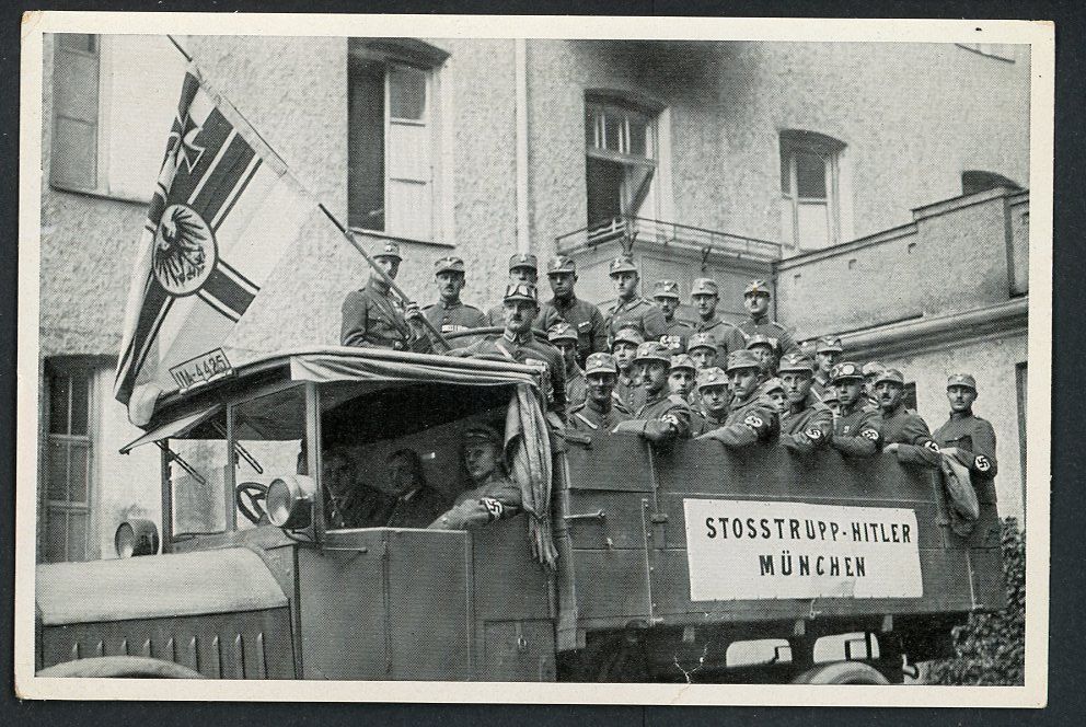 FACEBOOK AUCTION - German Third Reich Photo - Stosstrupp H!tler Munchen Truck Loaded With Old Timer Fighters in 1923