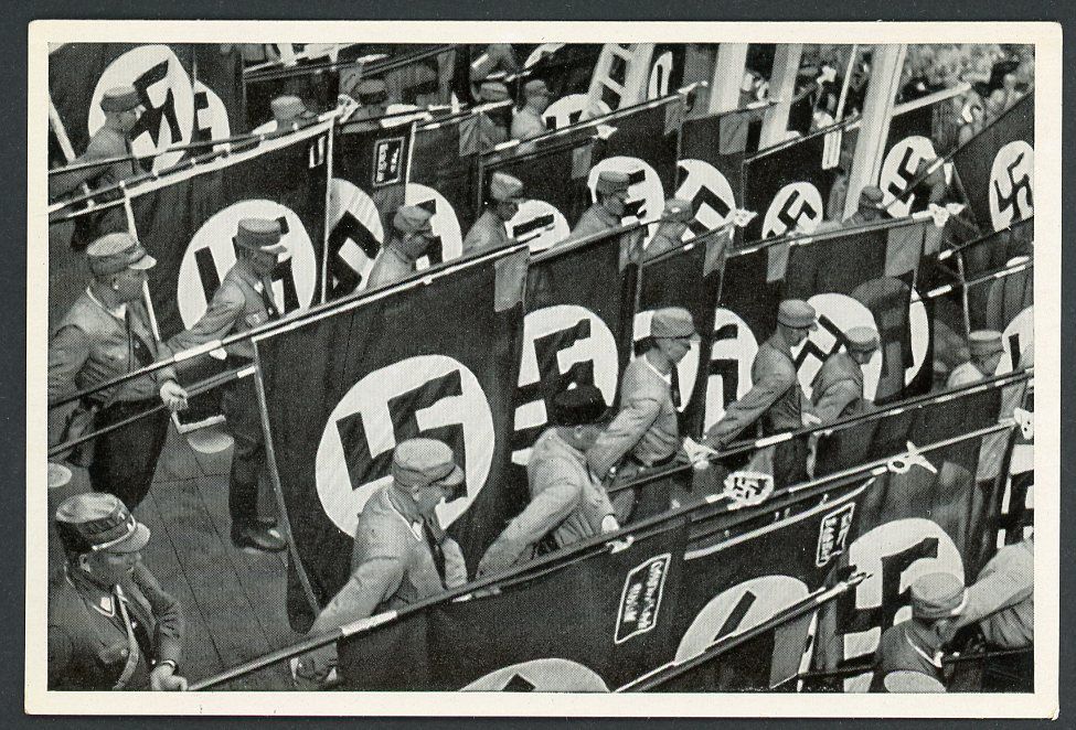 FACEBOOK AUCTION - German Third Reich Photo - 1933 Parade of Lowered District NSDAP Swaz Flags Nurnberg Parteitag