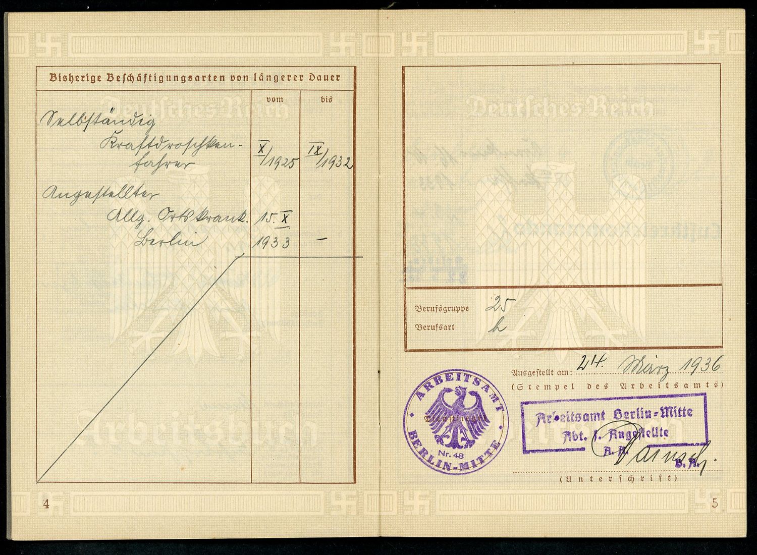 FACEBOOK AUCTION - German 3rd Reich Arbeitsbuch With Merkblatt - 1936 Ambulance Driver + Luftkreiskommando