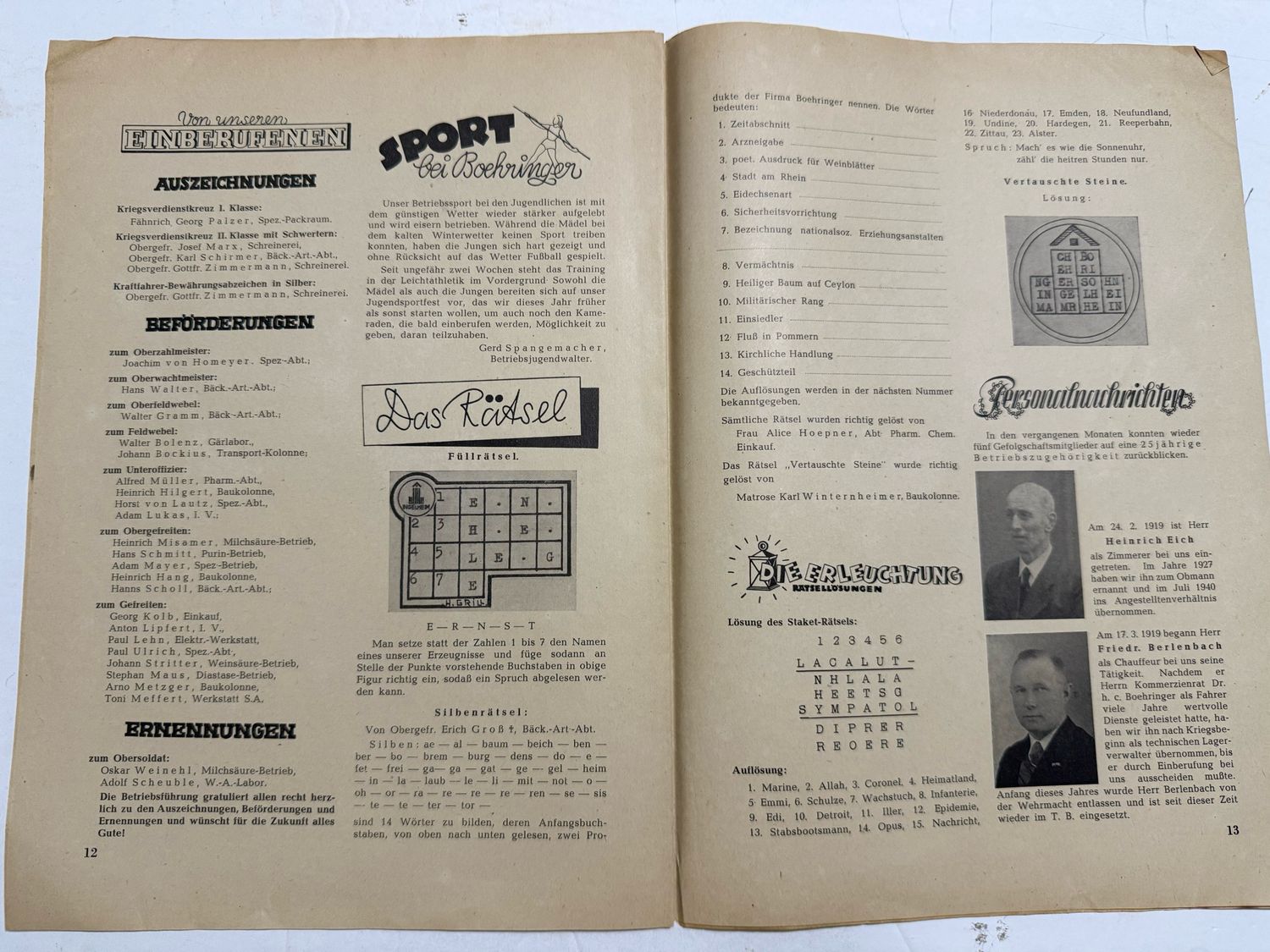 FACEBOOK AUCTION - German WW2 Magazine From Boehringer Ingelheim Company Featuring Former Employees Killed Fighting In The War + Excerpts From Soldier Feldpost Letters, MORE!