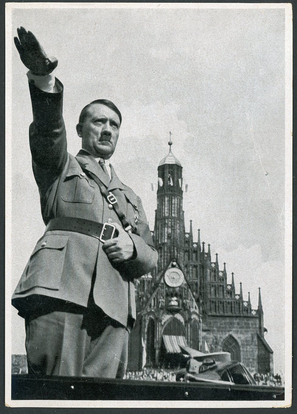 German Third Reich Photo - Adolf H!tler Gives Heil Salute w/ Frauenkirche Over His Shoulder, Reichsparteitag 1934