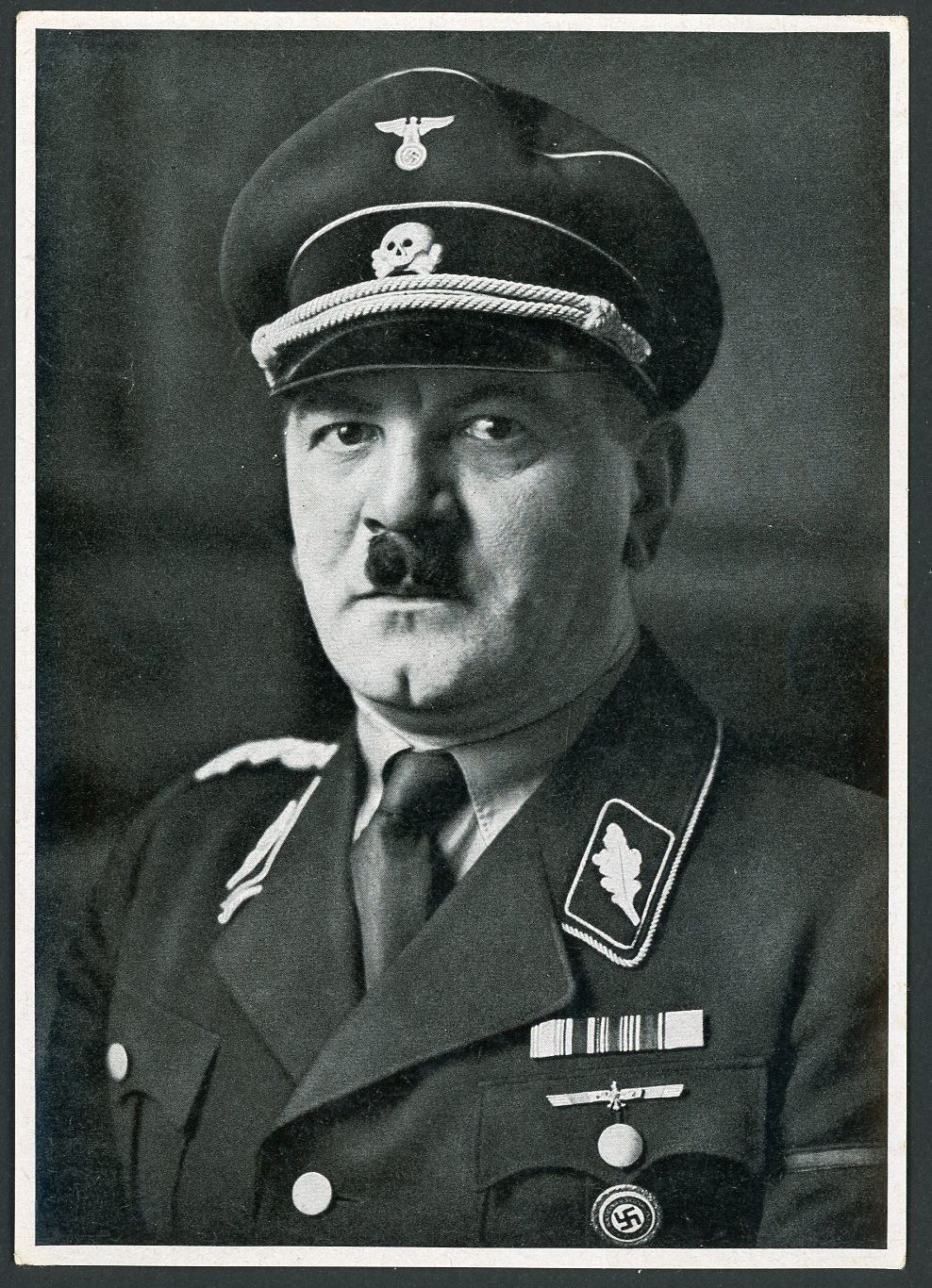 German Third Reich Photo - Portrait of Julius Schreck In SS Uniform, Golden Partei Badge, WW1 Ribbon Bars