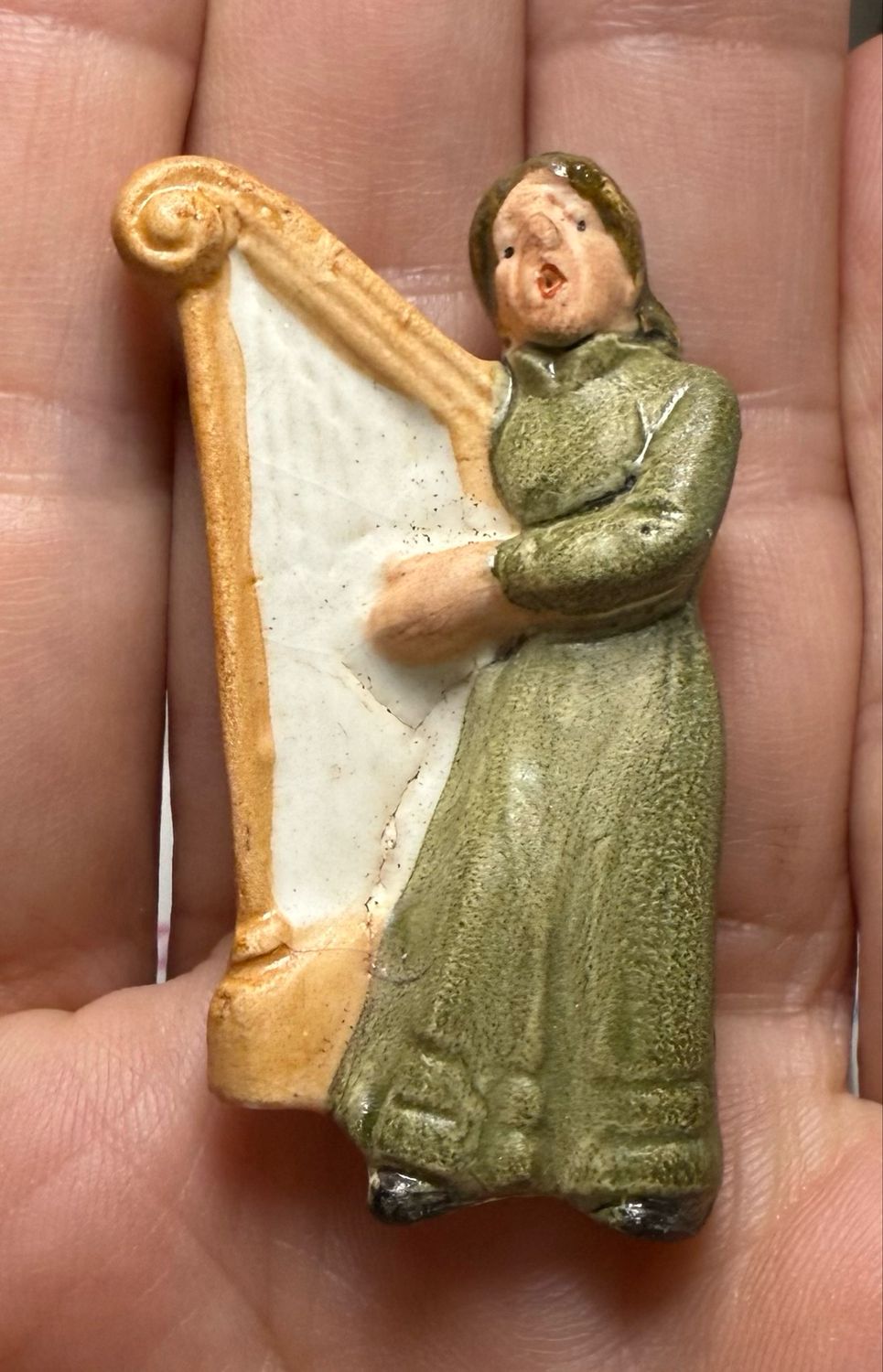 German Third Reich WHW Porcelain Figure Pin of Woman Playing A Harp