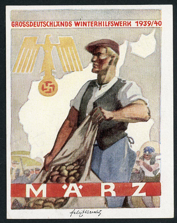 German 3rd Reich Paper WHW Donation Door Eagle Swaz Farm Worker Plaque March 1939/40 Grossdeutschlands Winterhilfswerk