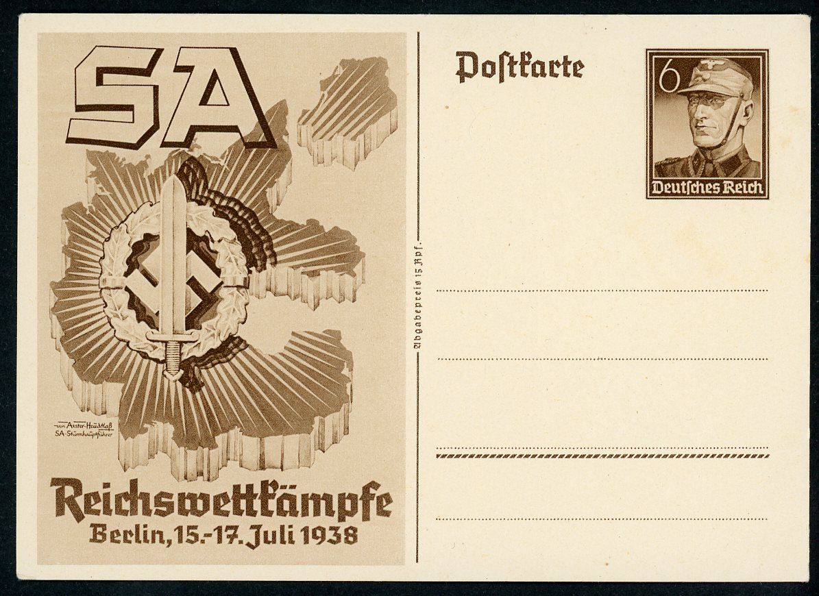 SA Sport Competition Postcard 1938 Featuring SA Sport Badge w/ Swaz &amp; SA Trooper Postage