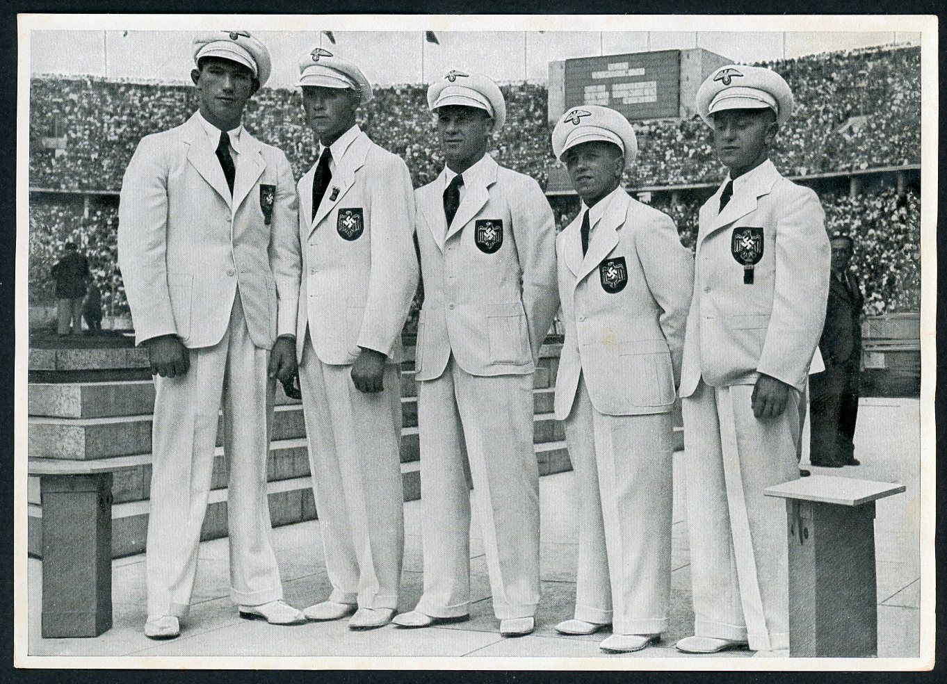 1936 Berlin Summer Olympics Photo - German Boxing Team Members in Eagle Swaz Uniforms and Visor Caps
