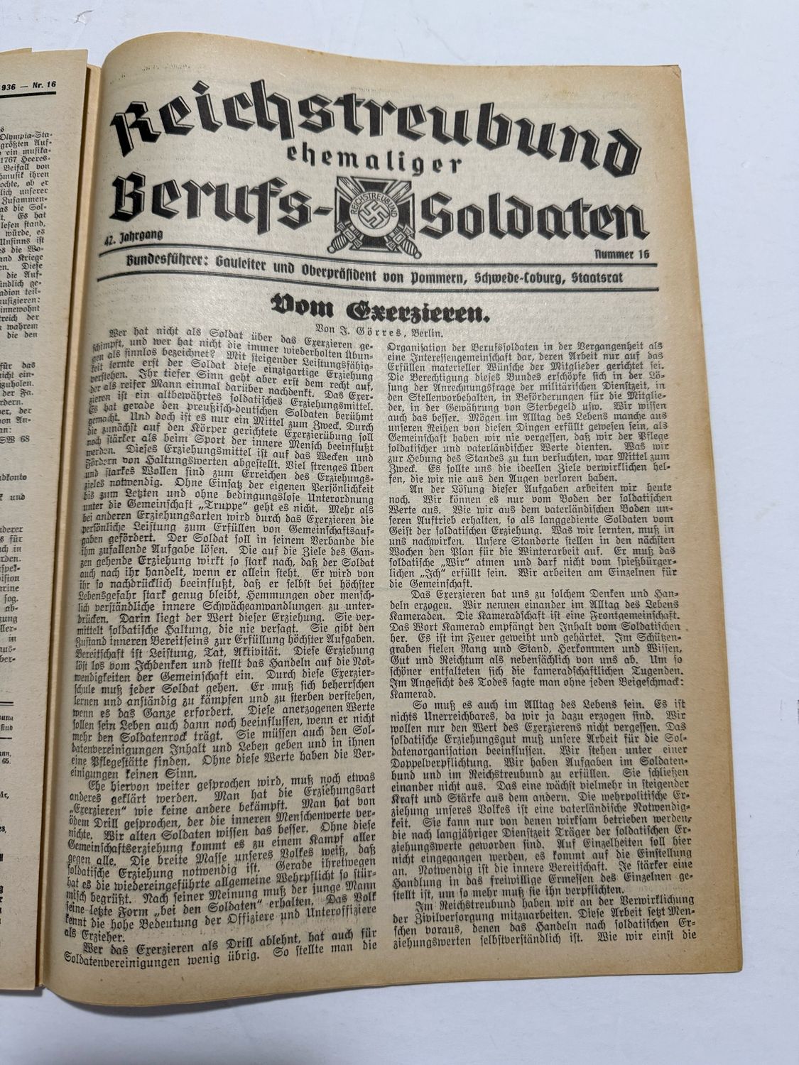 Rare German Soldatenbund NS Reichskriegerbund Veteran&#39;s Magazine 1936, Olympics, Vets That Have Passed Away, Etc.