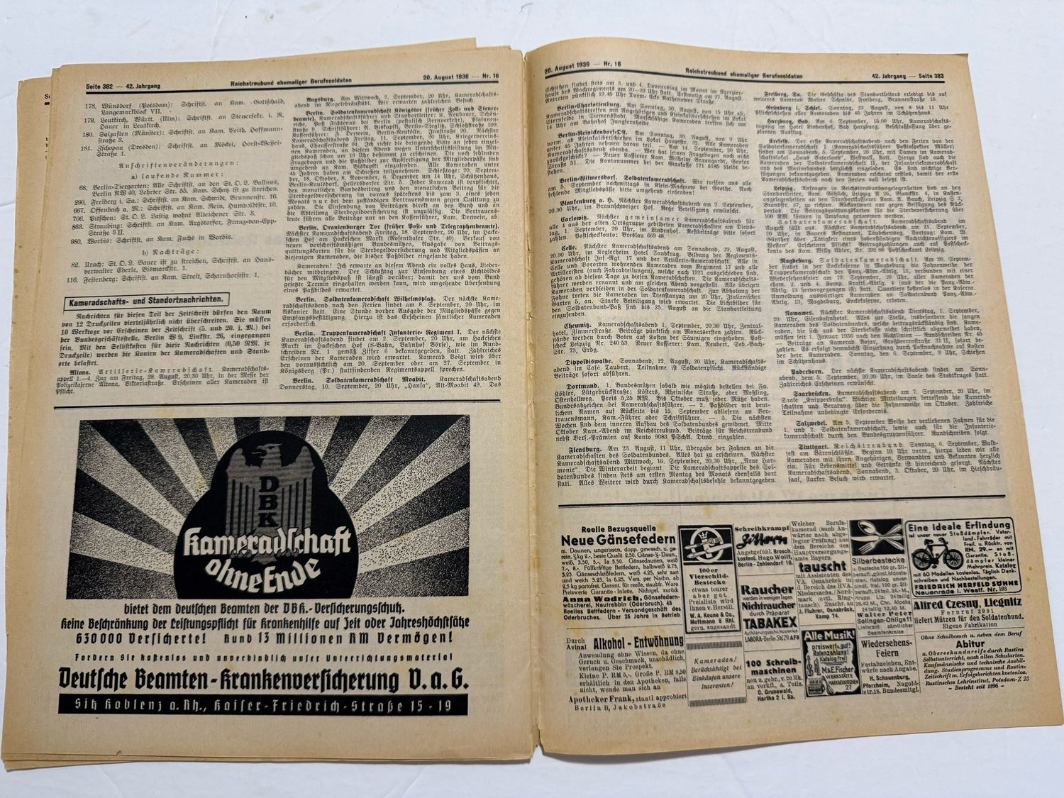 Rare German Soldatenbund NS Reichskriegerbund Veteran&#39;s Magazine 1936, Olympics, Vets That Have Passed Away, Etc.