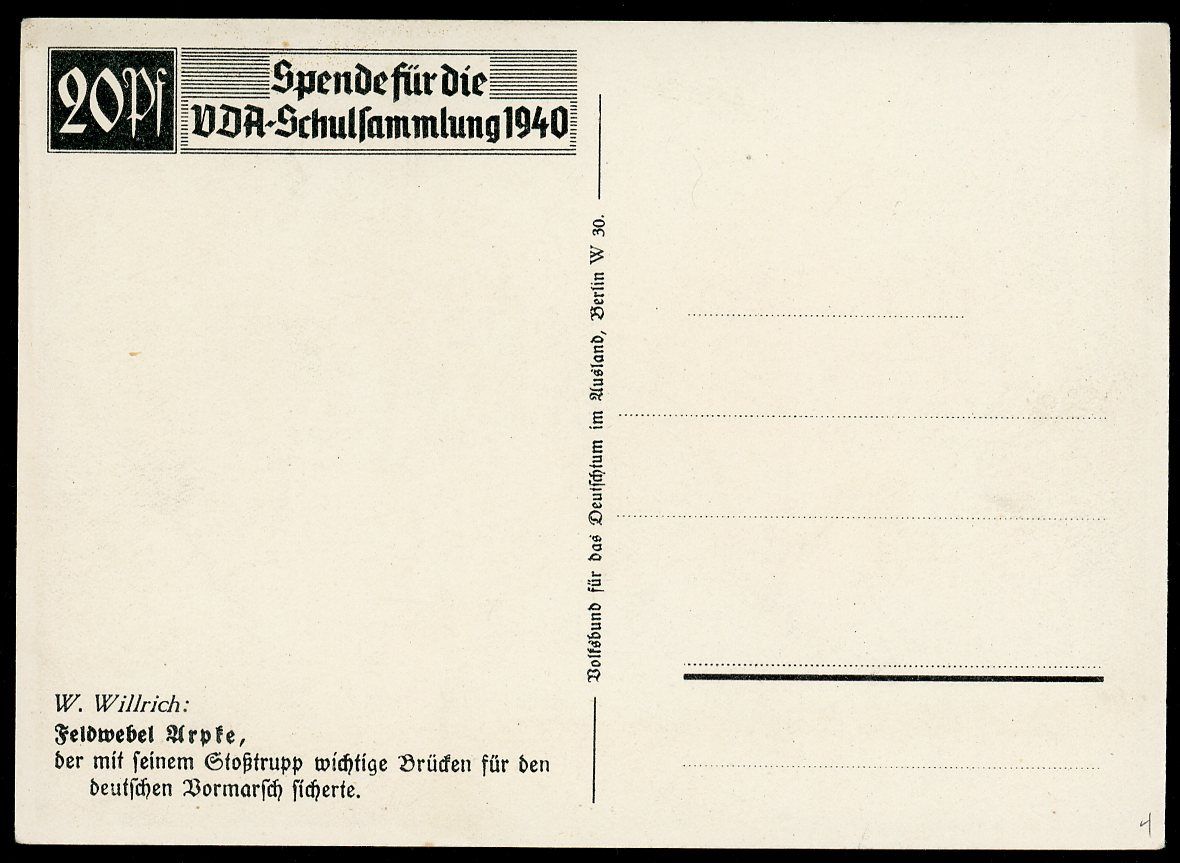 German WW2 VDA Postcard Fallschirmjager Paratrooper Arpke Knights Cross KIA 1942