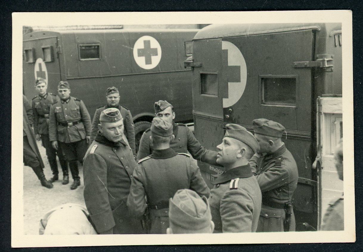 Wehrmacht Medical Corps Officers &amp; Men + Red Cross Ambulances 1940 WW2 Photo