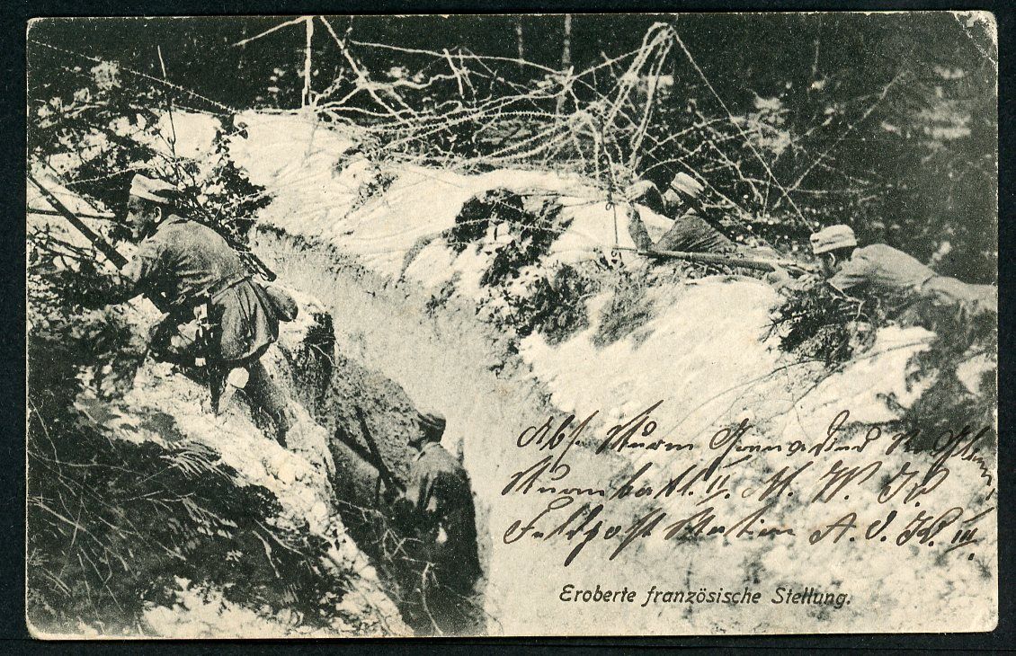 WW1 Photo Postcard German Troops Overtake French Trenches During Battle 1917