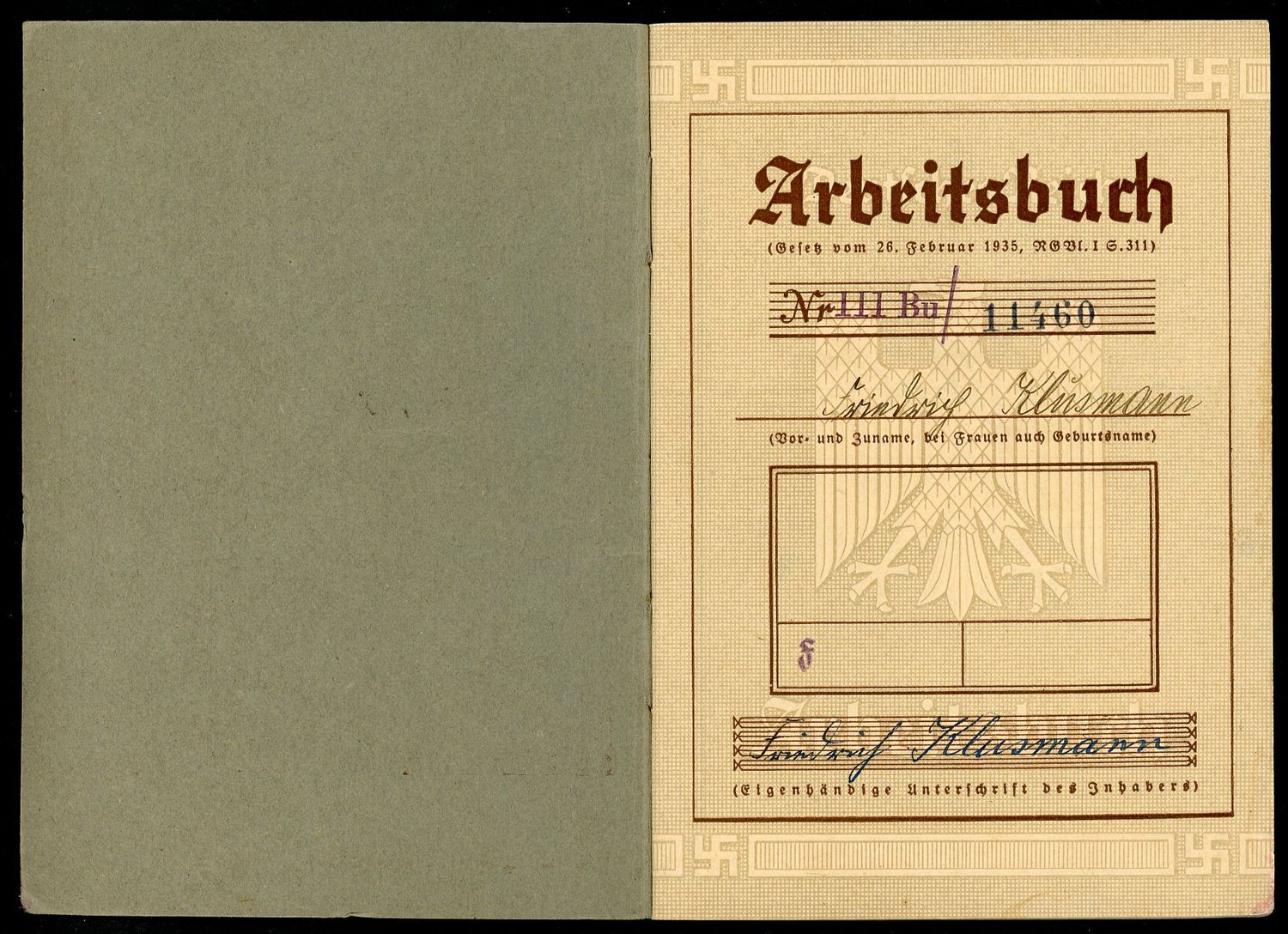 German WW2 Arbeitsbuch - Railway Depot Worker Through 1937