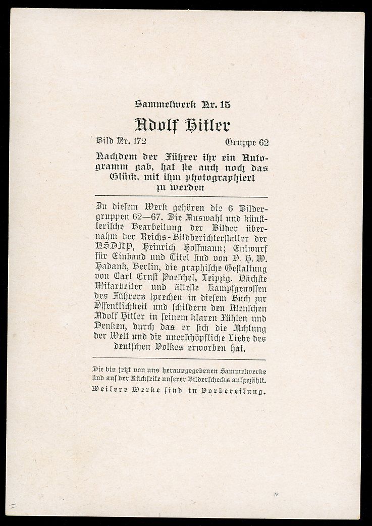 German Third Reich Photo - Adolf H. + Young Girl That Received A Future $1,000 Autograph Card!!!
