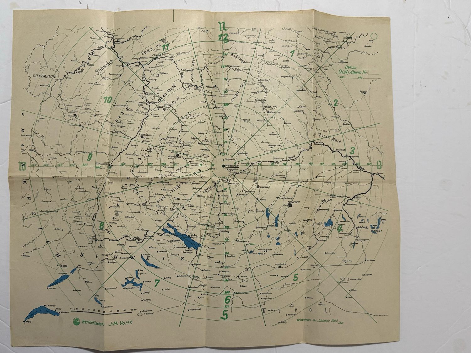 German WW2 Voith Factory Air Raid Shelter Map October 1943