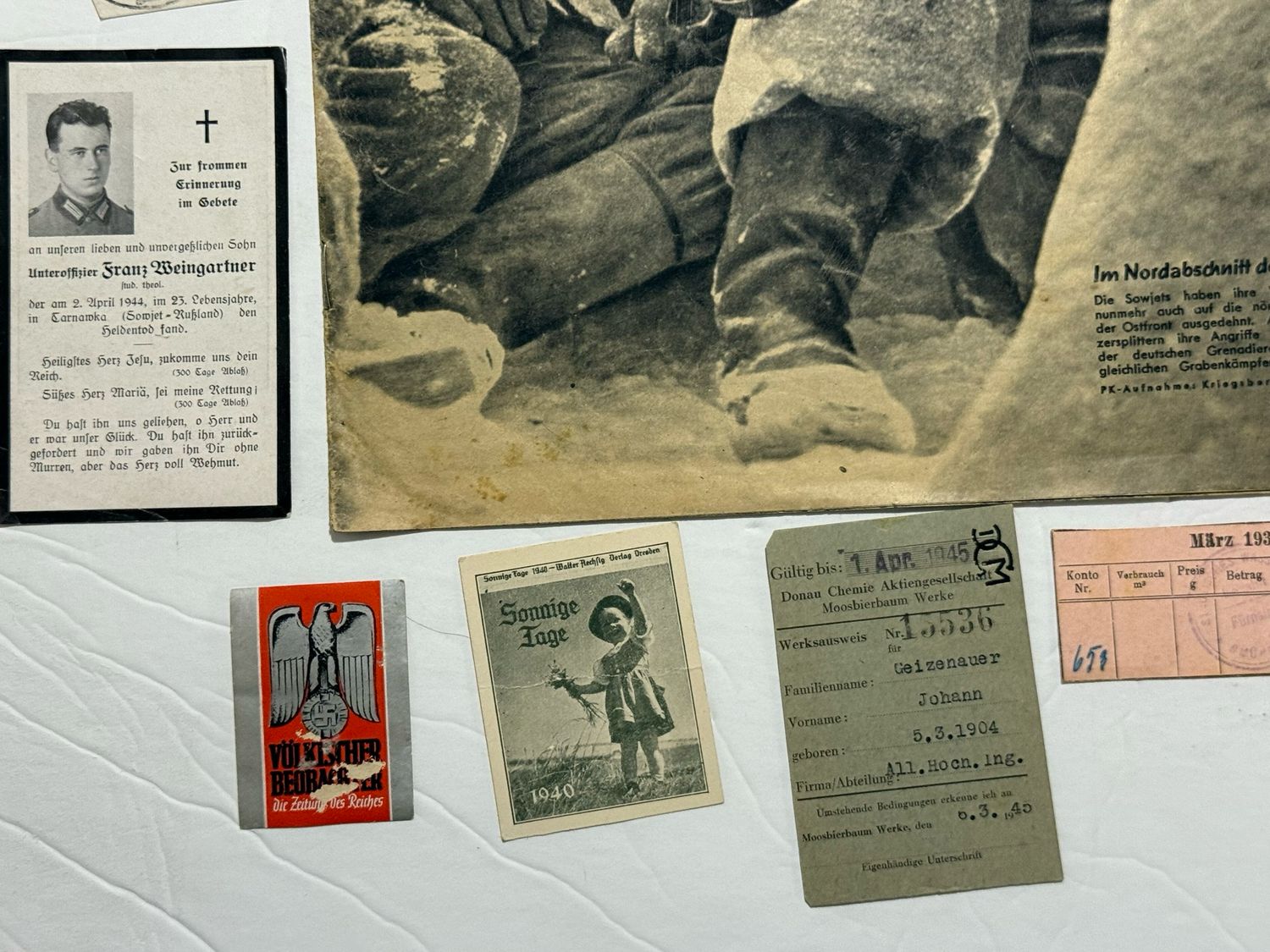 German 26 Piece Lot - Die Wehrmacht Magazine w/ Tiger Tanks, Stamps, Death Cards, Documents &amp; More