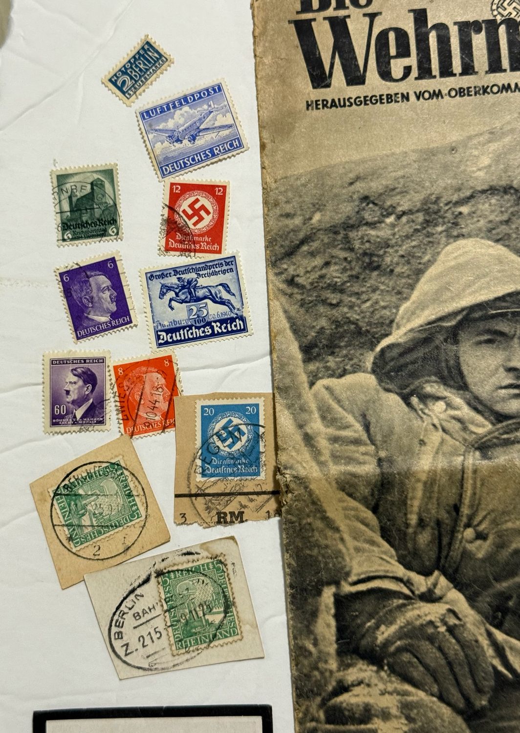 German 26 Piece Lot - Die Wehrmacht Magazine w/ Tiger Tanks, Stamps, Death Cards, Documents &amp; More