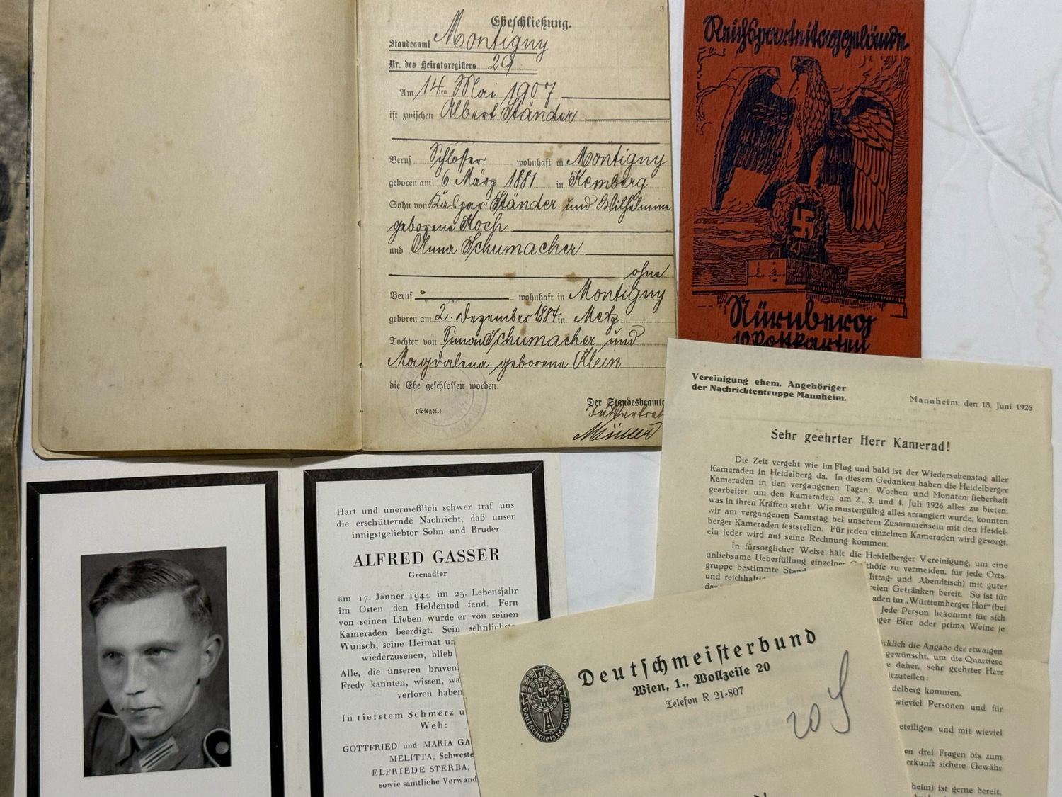German 26 Piece Lot - Die Wehrmacht Magazine w/ Tiger Tanks, Stamps, Death Cards, Documents &amp; More
