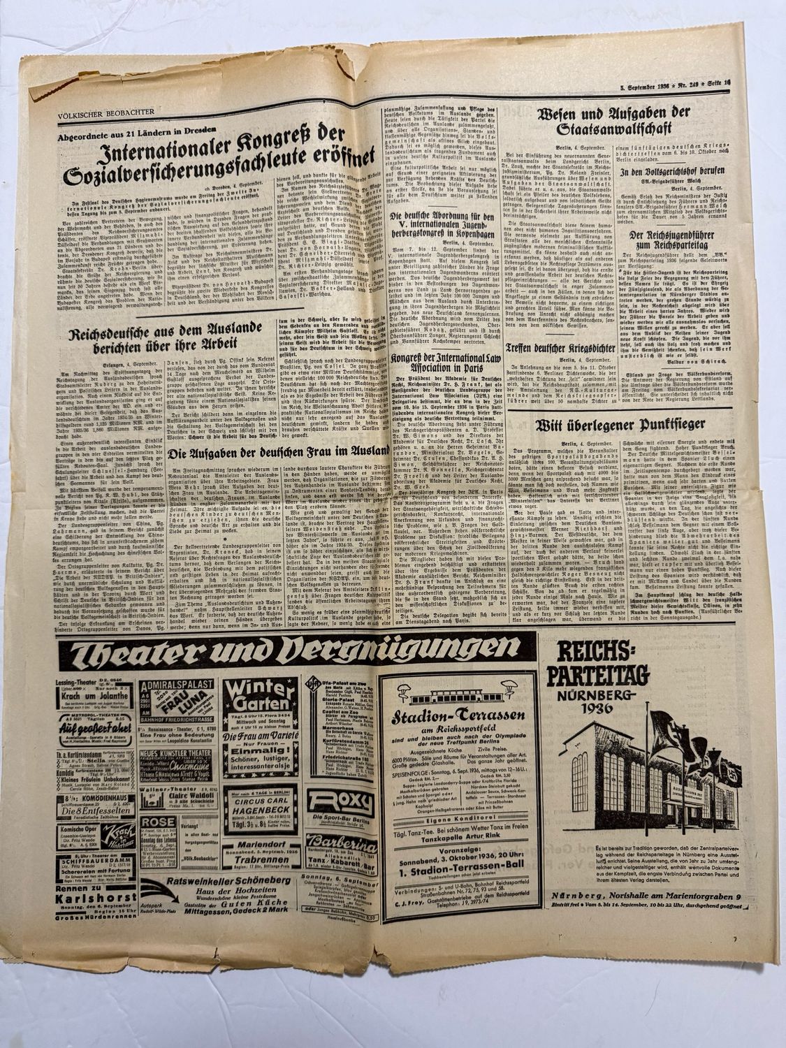 September 1936 Complete Edition of The Völkischer Beobachter - Official German Partei Newspaper