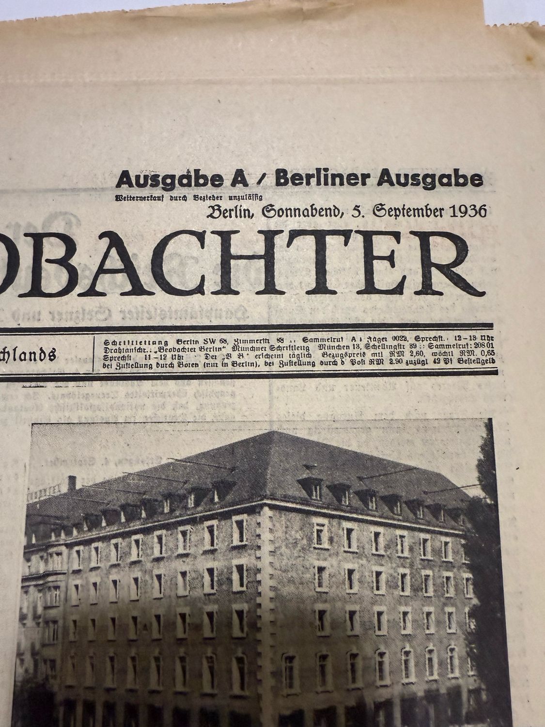 September 1936 Complete Edition of The Völkischer Beobachter - Official German Partei Newspaper