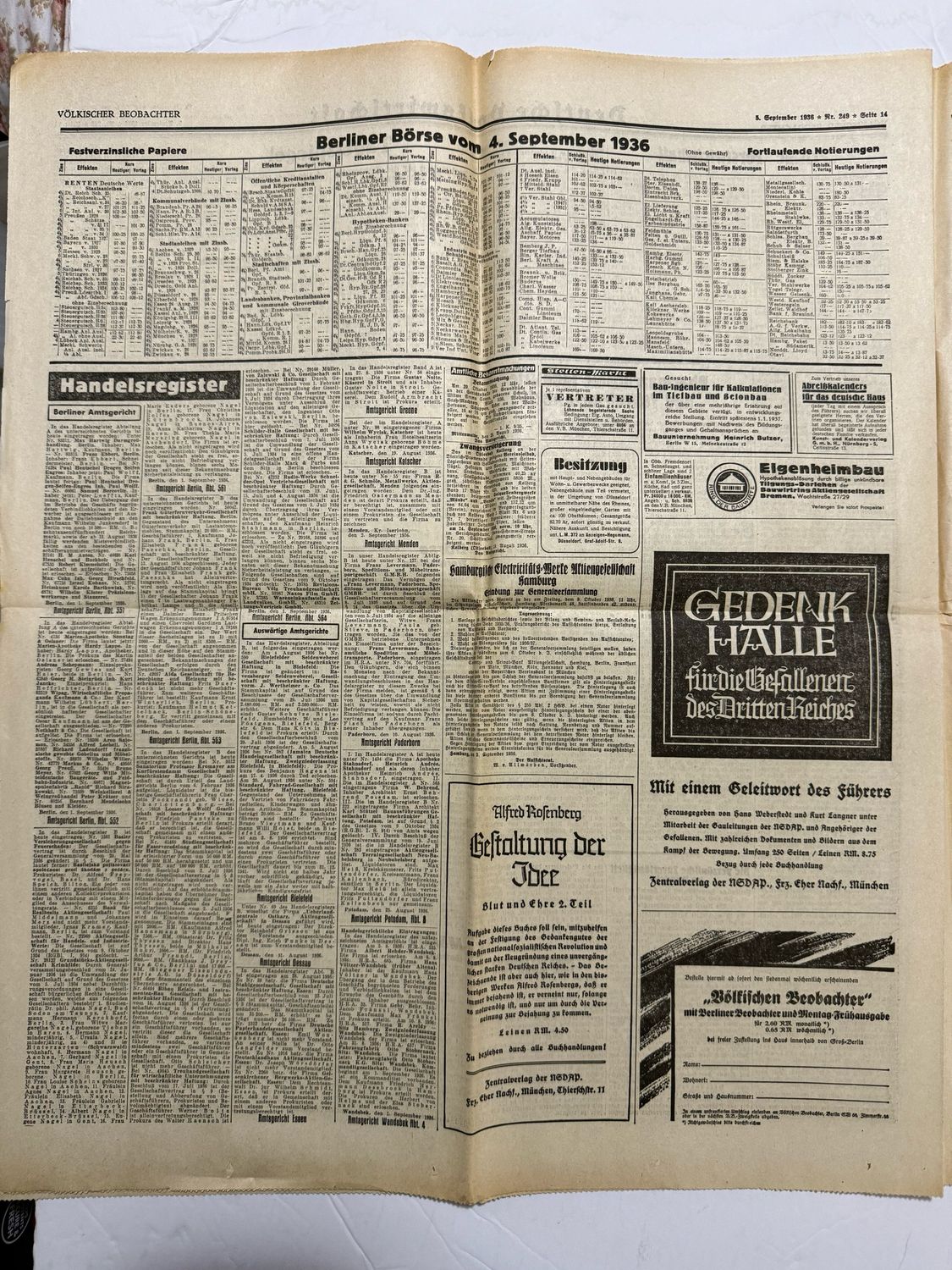 September 1936 Complete Edition of The Völkischer Beobachter - Official German Partei Newspaper