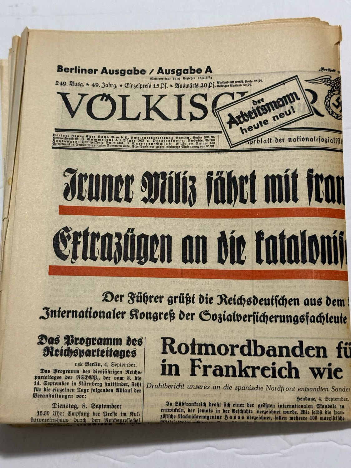 September 1936 Complete Edition of The Völkischer Beobachter - Official German Partei Newspaper