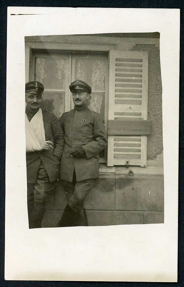 German WW1 Photo - German Officers One Injured With Traditions Skull Visor Cap Badge, Other Officer with EK2 Ribbon Bar