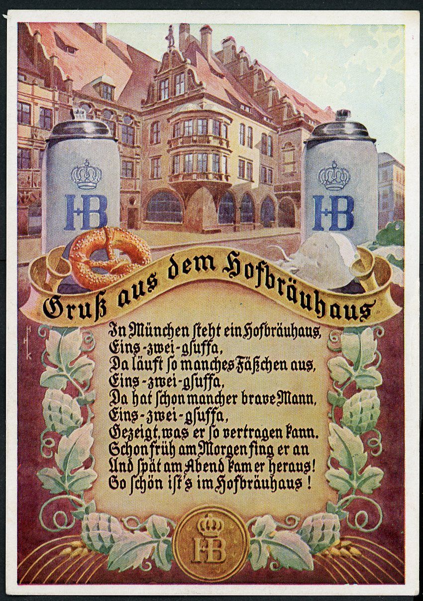 German 3rd Reich Era Postcard Munich Hofbrauhaus - Site of Adolf&#39;s Speeches and 25 Point Plan
