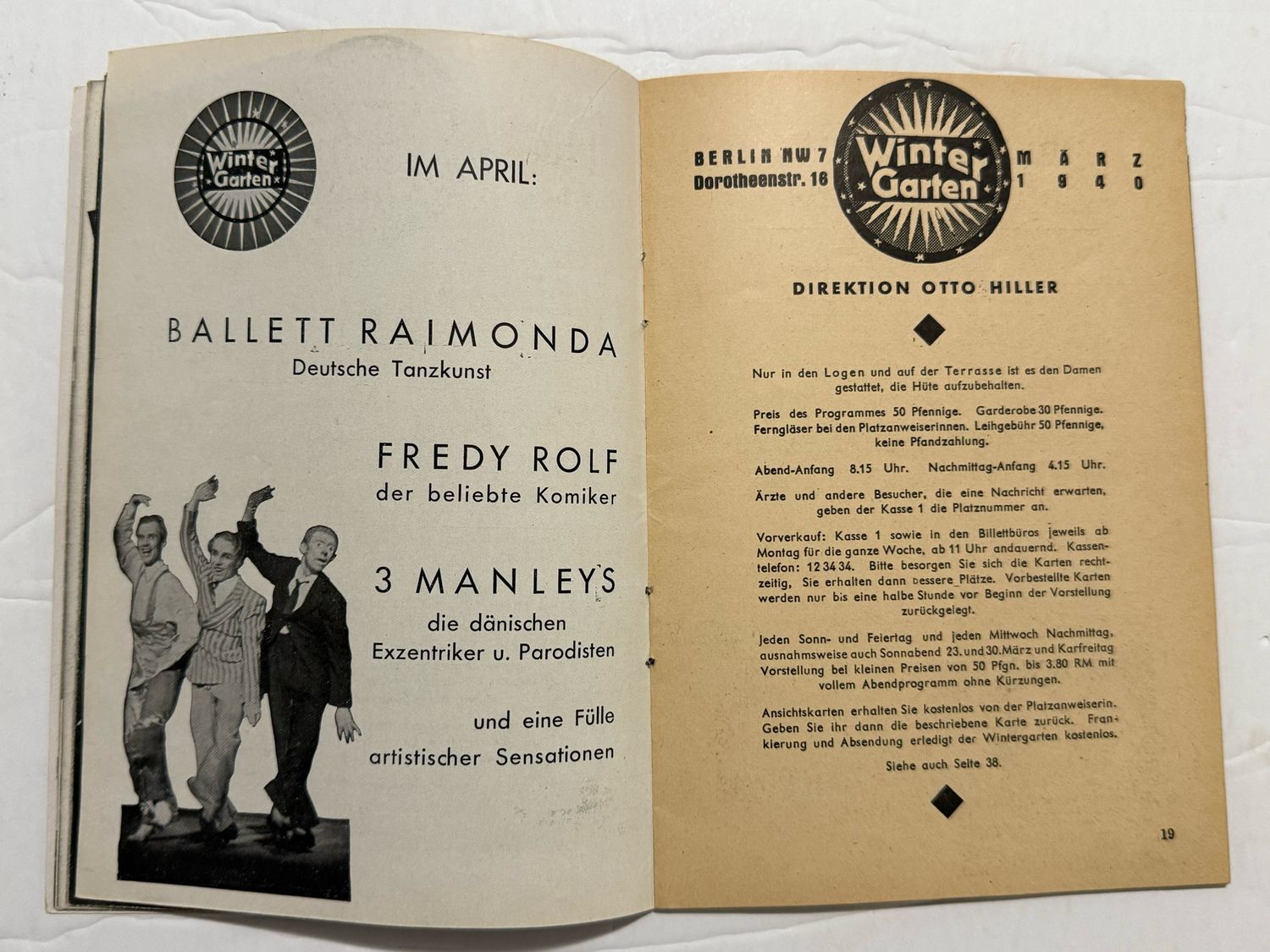 Berlin March 1940 Winter Garden Theater Program Booklet - Actors, Photos, Advertisements, Nudes, Etc.