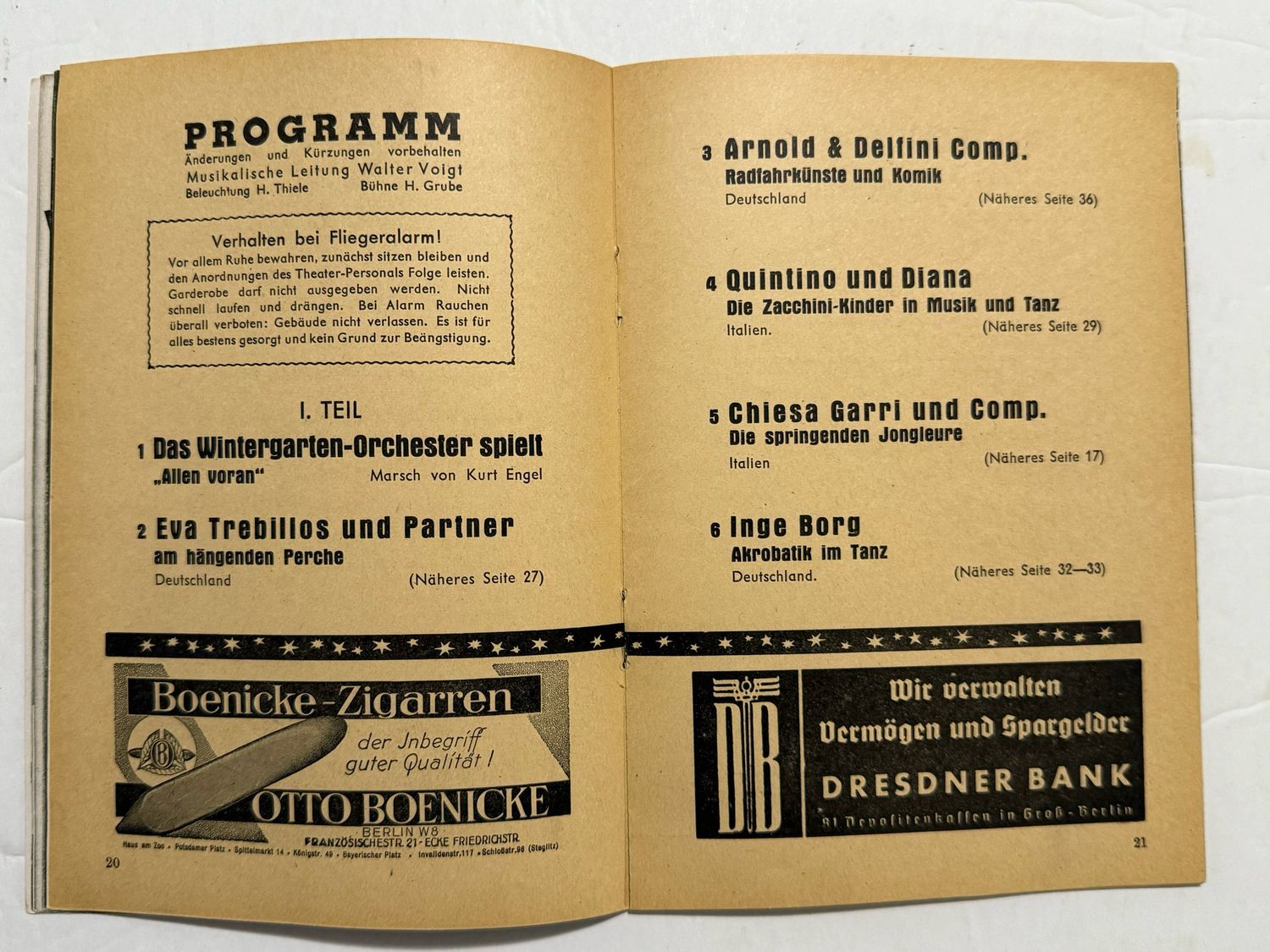Berlin March 1940 Winter Garden Theater Program Booklet - Actors, Photos, Advertisements, Nudes, Etc.