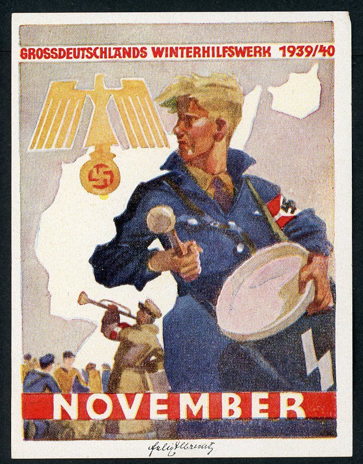 German 3rd Reich Paper WHW Donation Door Eagle Swaz HJ Drummer Plaque November 1939/40 Grossdeutschlands Winterhilfswerk