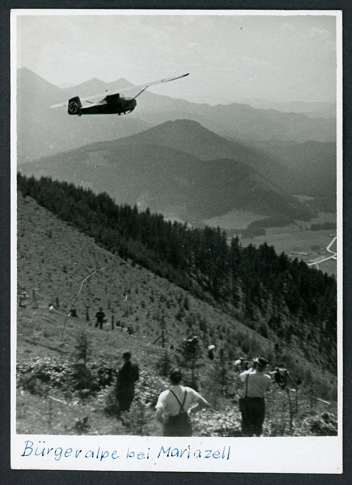 German WW2 Photo - Swaz Marked Glider Plane Flying Around the Mountains of Mariazell Austria