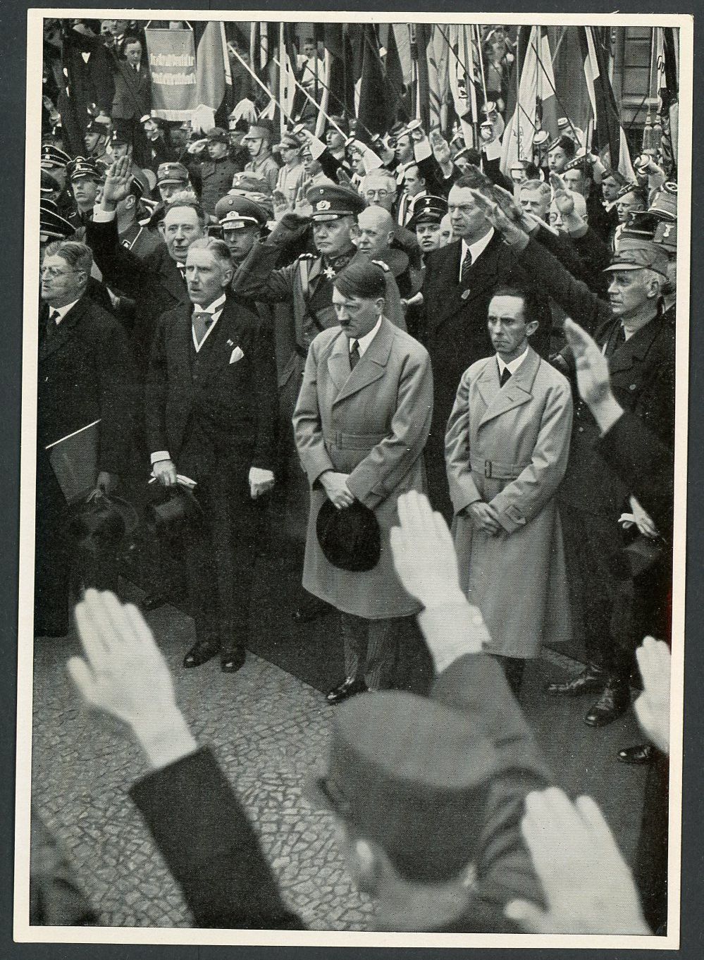 German Third Reich Photo - Der Fuhrer + Josef Goebbels + von Papen + General Blomberg During May Day Youth Rally In 1933