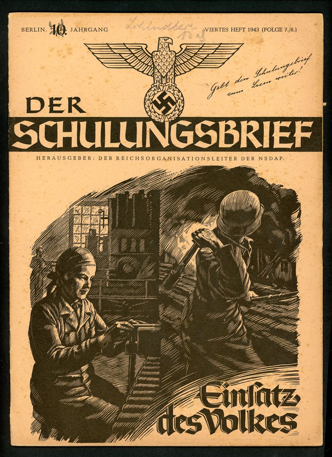 German Wartime Third Reich Magazine Der Schulungsbrief 1943 - Illustrations, Articles, Propaganda, Etc.